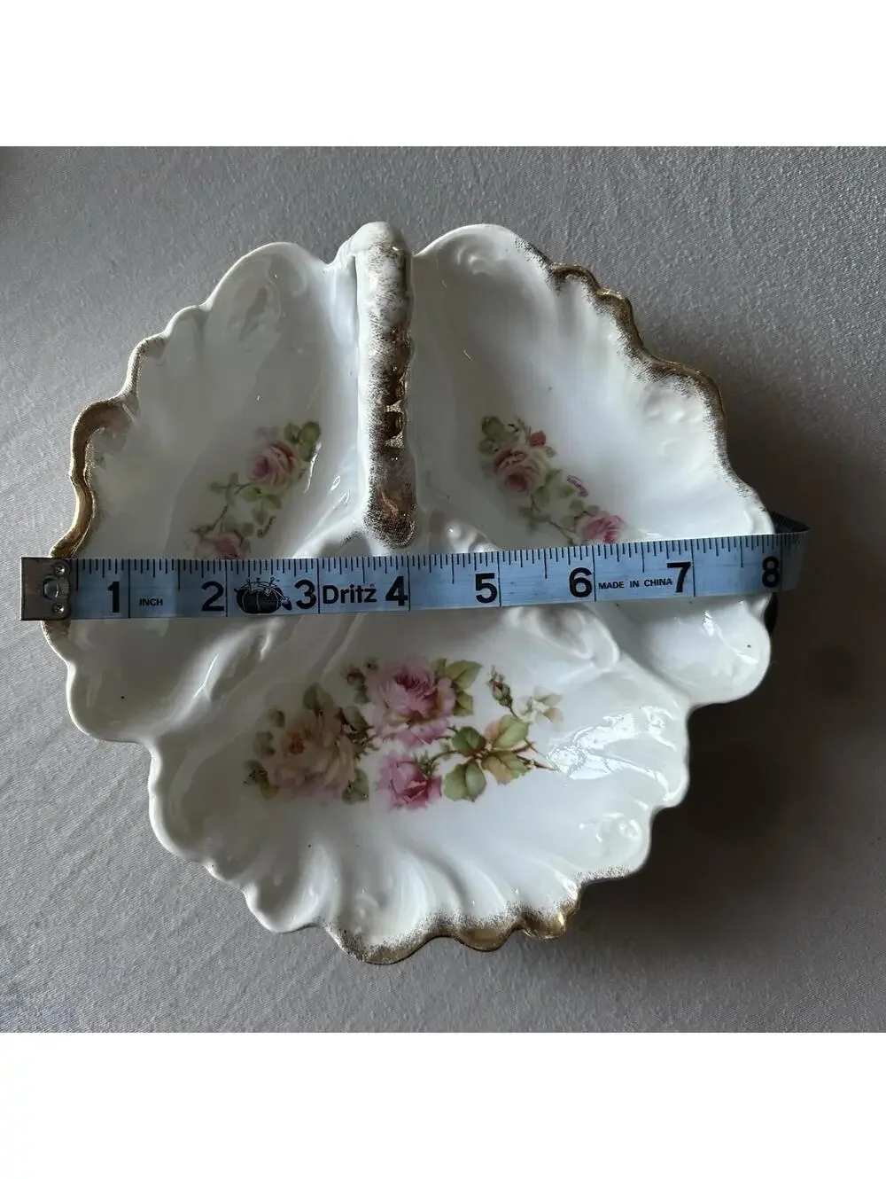 Vintage Made in Bavaria Porcelain Divided Dish with Floral Design and Gold Trim